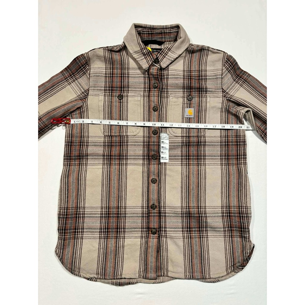 Carhartt Women Loose Fit Twill Shirt Jac Plaid XS TW5991-W Brown Tan New - Picture 7 of 11